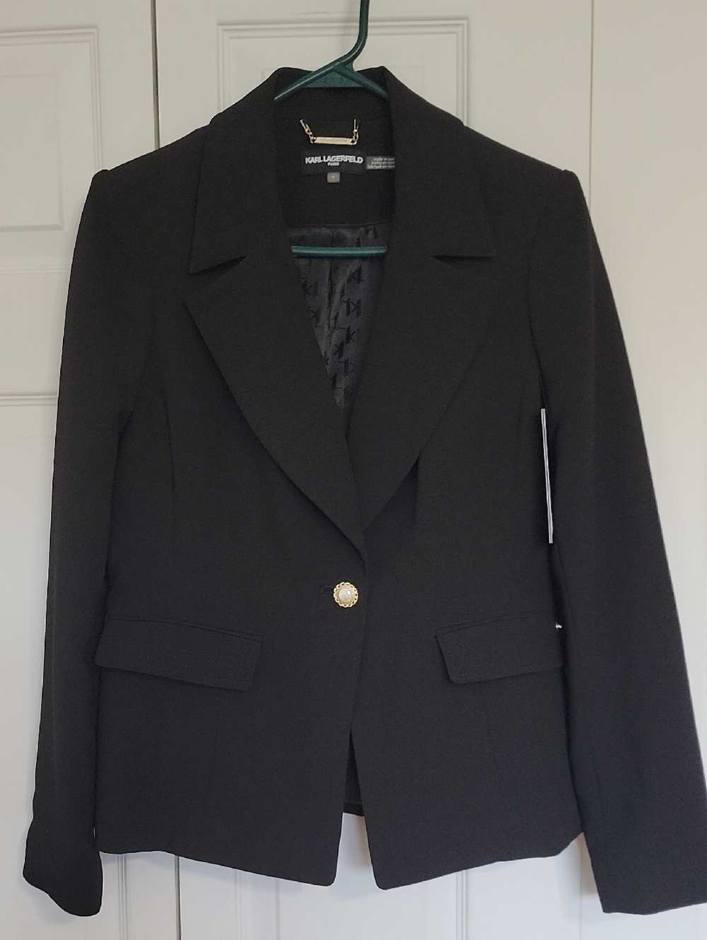 Karl Lagerfeld Black Single-Button Notch Lapel Blazer 4
